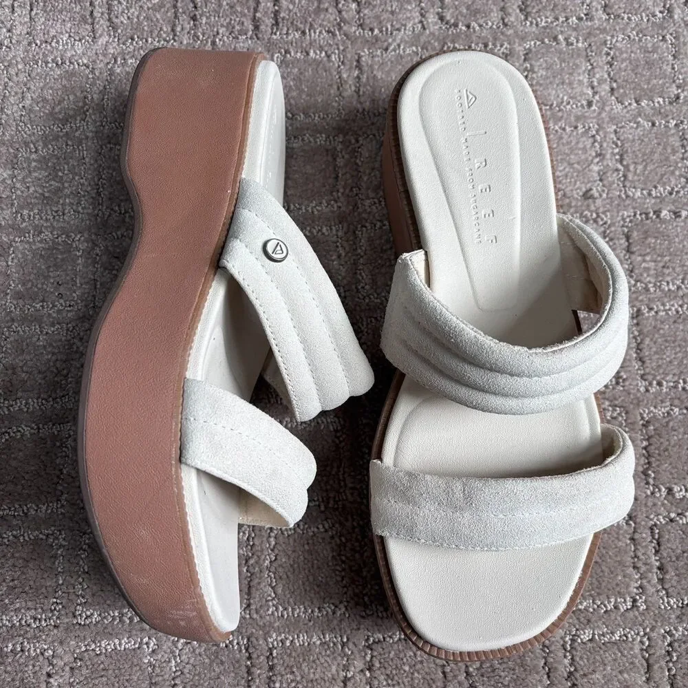 Reef Lofty Lux Hi Platform Sandal Women's 9 Off White Leather Slip On Casual